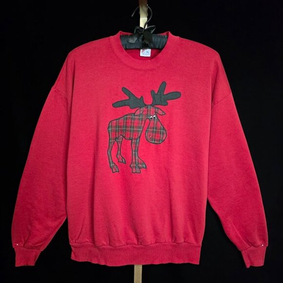 Jerzees Tops - Autumn Plaid Moose/Holiday Sweatshirt XL